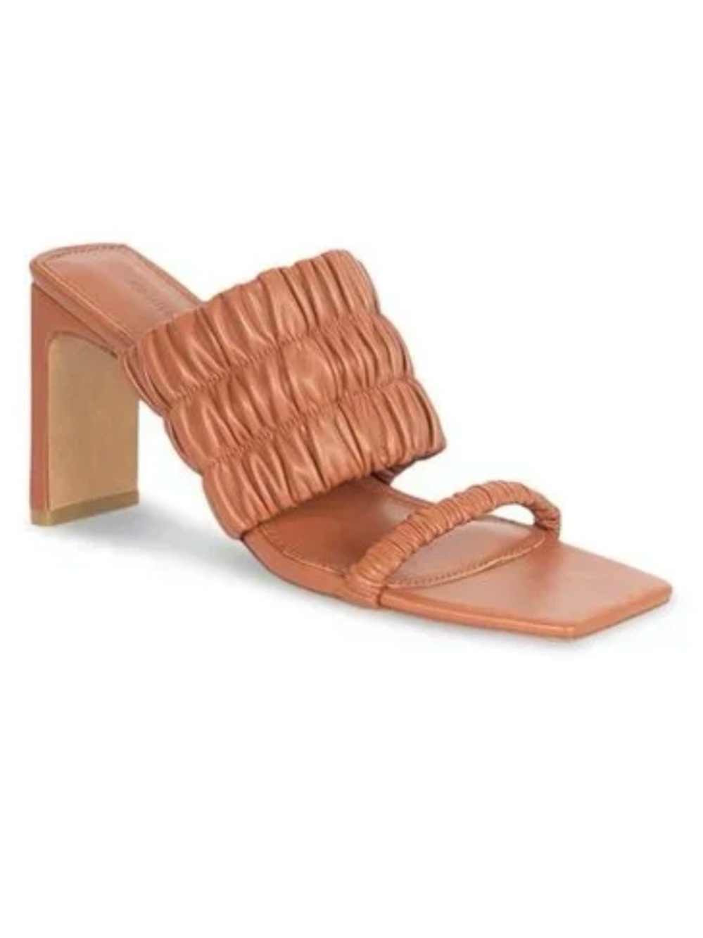 Jonathan Simkhai Ruched Double-Strap Block Heel Mule - Tan/Caramel